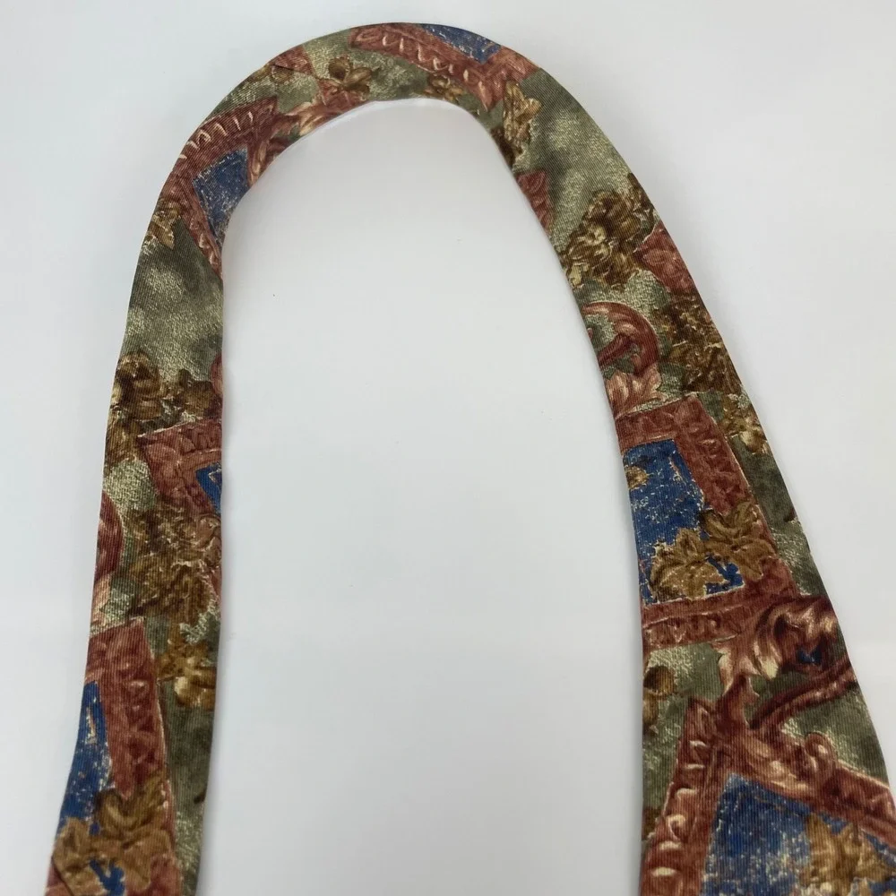 Vintage Deadstock Necktie Detailed Ornate‎ Men Tie Blue Copper Gold Silk Retro